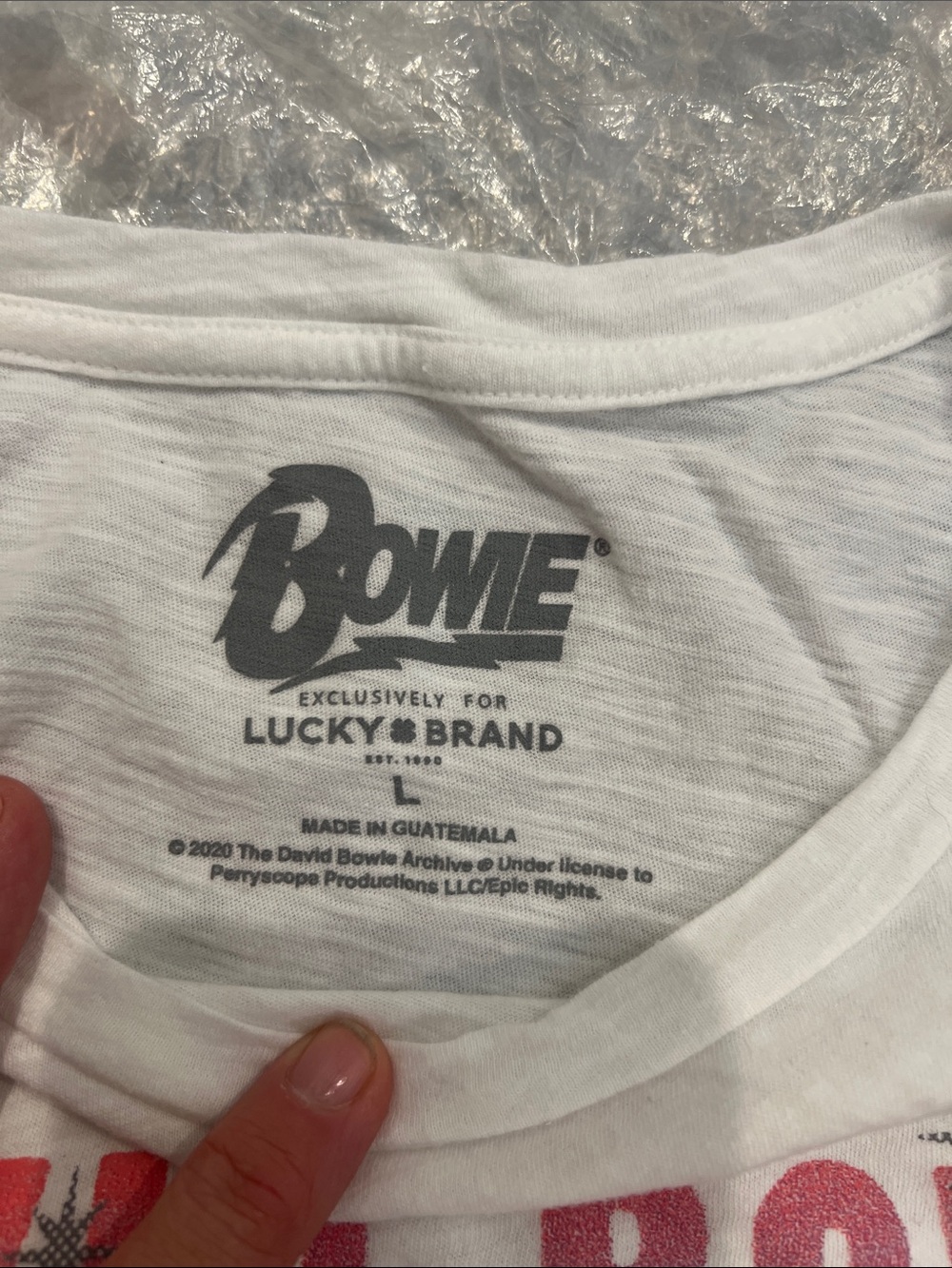 Lucky Brand Dave Bowie  White Tee with Black Graphic size large. - Picture 5 of 5